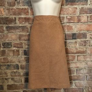 Tan suede laser cut pencil skirt